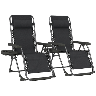 Outsunny Zero Gravity Reclining Garden Chairs Set of 2 Black