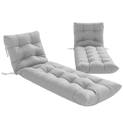 Outsunny 2er-Set Liegekissen für Sonnenliegen 180x55 cm Dicke Gartenstuhlkissen UPF30+ mit 4 Bändern Hellgrau
