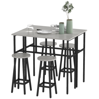 HOMCOM Ensemble table de bar style industriel 6 pièces, 2 tables hautes avec 4 tabourets - acier et panneaux de particules - 4 personnes