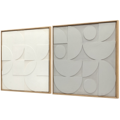 HOMCOM Lot 2 Tableaux 3D Bois Géométrique 80x80cm Blanc