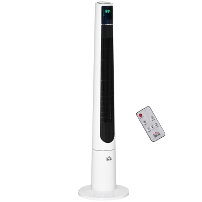 HOMCOM Ventilador de Torre Silencioso 50W con Control Remoto 3 Velocidades 3 Modos Temporizador 12H Oscilación 40° Blanco