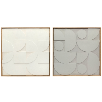HOMCOM Lot 2 Tableaux 3D Bois Géométrique 80x80cm Blanc