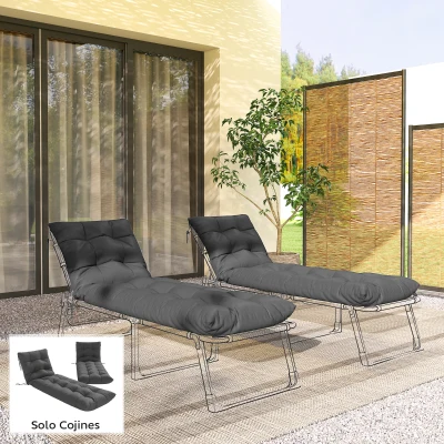 Outsunny 2er-Set Liegekissen für Liegen 180x55 cm, dicke Gartenauflagen, UPF30+ mit 4 Bändern, Dunkelgrau