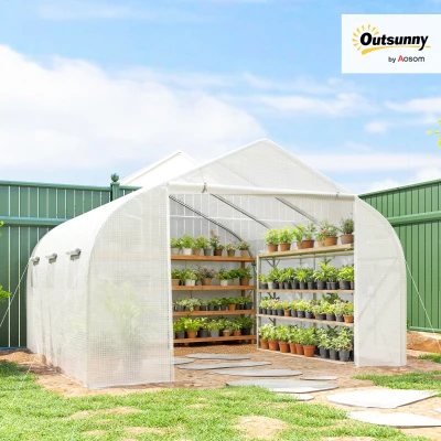 Outsunny 2H x 3.5L x 3W (m) Walk-in Tunnel PE Mesh Greenhouse White