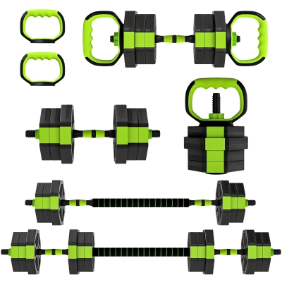 SPORTNOW Conjunto de Halteres Ajustáveis 4 em 1 20 kg Conjunto de Pesos Utilizado como Kettlebell Barra Halteres ou Suporte para Flexões Verde