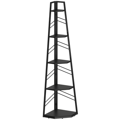 HOMCOM 5-Tier Corner Bookcase Shelving Unit Black