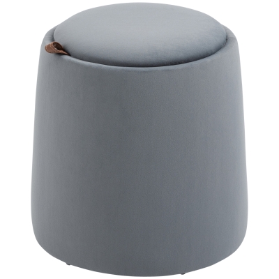 HOMCOM Pouf coffre rangement, pouf repose-pieds en tissu velours givré, couvercle réversible, Ø 44 x 47,5 cm, gris