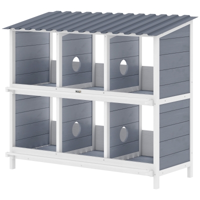 PawHut Nid de Ponte Bois 6 Cases 4 Perchoirs Surélevé Gris