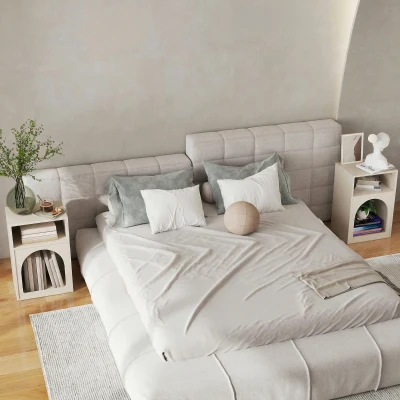 HOMCOM Juego de 2 mesitas de noche, mesita de noche con compartimentos abiertos, diseño arqueado, 40 x 30 x 60 cm, crema