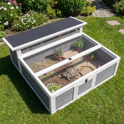 PawHut Habitat Tortue Bois avec Abri et Fenêtre Transparente