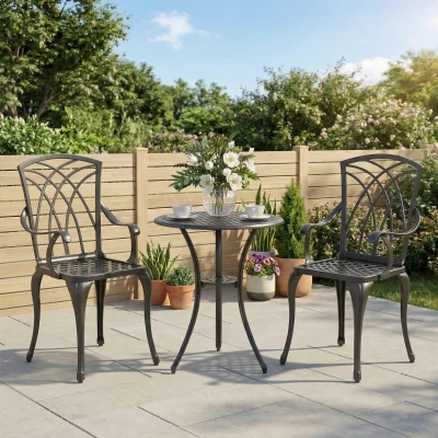 Outsunny 3-Piece Bistro Set Aluminium Table & Chairs Garden