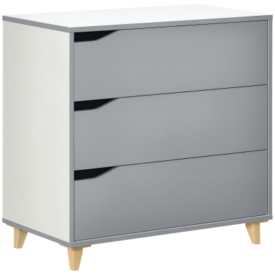 HOMCOM 3-Drawer Storage Cabinet Pine Wood Legs 75cm Grey