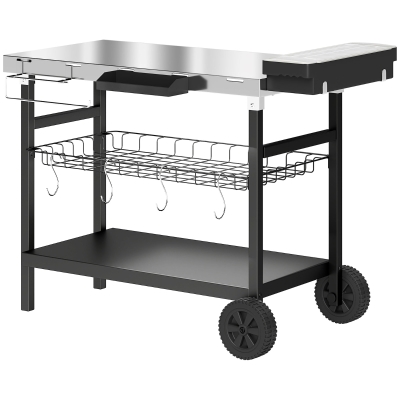 Outsunny Desserte Jardin 3 Niveaux Inox Roues 114x61x81cm Noir