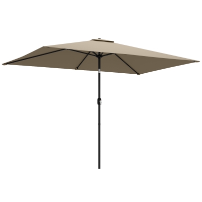 Outsunny Garden Parasol Tilt Crank Polyester Canopy Khaki