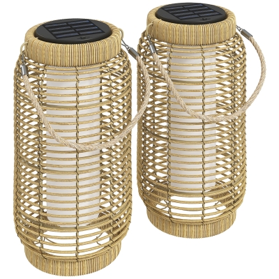 Outsunny Lampadaire Solaire Résine Tressée LED Acier Sable x2