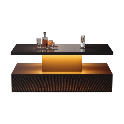 Tavolino da salotto a 2 livelli con luce LED a 16 colori, Nero