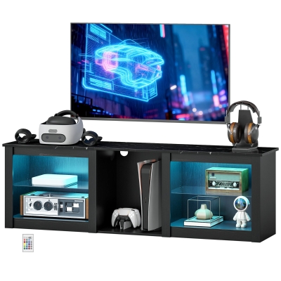 HOMCOM Meuble TV LED 160cm Verre Réglable Noir 65 Pouces