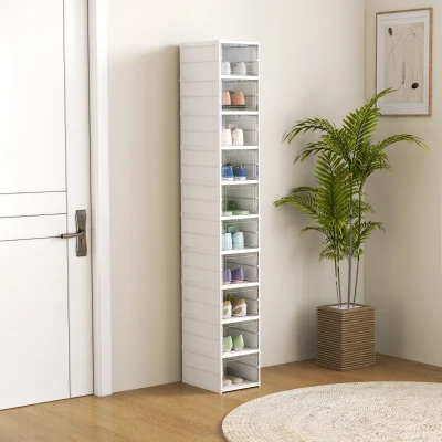 HOMCOM 10-laags schoenenrek, schoenenkast, opvouwbaar, geventileerde achterkant, kunststof, Wit