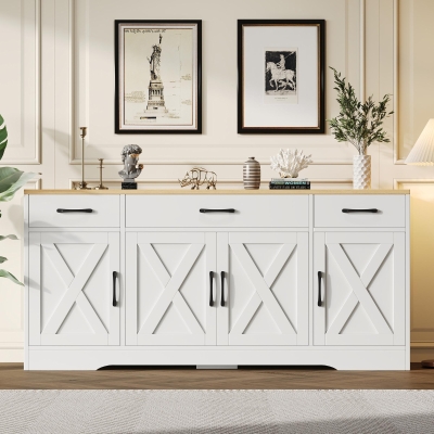 Madia moderna in stile scandinavo con 3 cassetti e 4 ante, Bianco