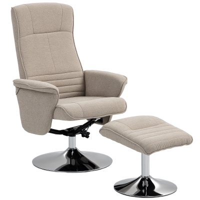 HOMCOM Swivel Recliner Chair with Footstool Velvet Beige