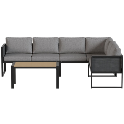 Outsunny Salon de Jardin Angle 6 Places Canapés Table Coussins Gris