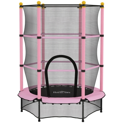 HOMCOM Tappeto Elastico Bambini 3-10 Anni con Rete Ø140cm Rosa