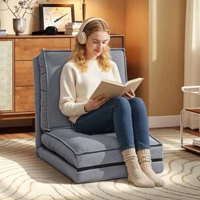 HOMCOM Fauteuil de Sol Pliable Velours Gris Dossier Réglable