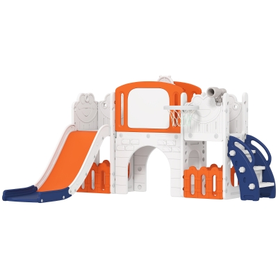 AIYAPLAY 7-in-1 Toddler Slide Set with Hoop & Storage Orange