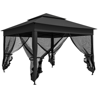Outsunny Pop-Up Gazebo Double-Roof Tent with Netting Black