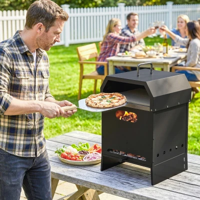 Outsunny 3-in-1 Outdoor Pizzaoven Houtgestookt Pizza Oven 2-laags Oven met Oxford Hoes Pizzasteen Handgrepen Pizzaschep