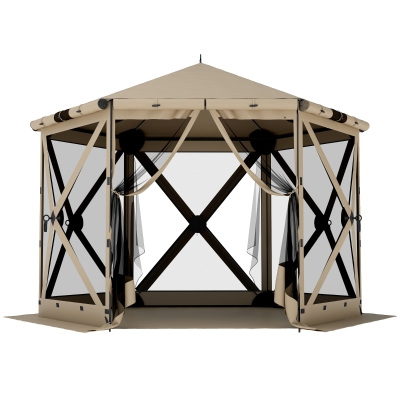 Outsunny 3 m x 2,6 m Sechseck-Pavillon mit 6 Seiten und Tragetasche, wasserdicht, UV-beständig, Partyzelt