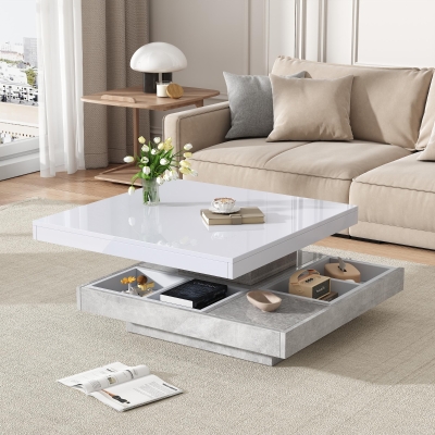 Tavolino da caffè girevole a 2 livelli, Bianco