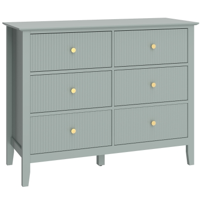 HOMCOM Fluted 6-Drawer Chest for Bedroom Green