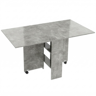 HOMCOM Mesa de Comedor Plegable con Estantes, Abatible y Ruedas, Gris Cemento