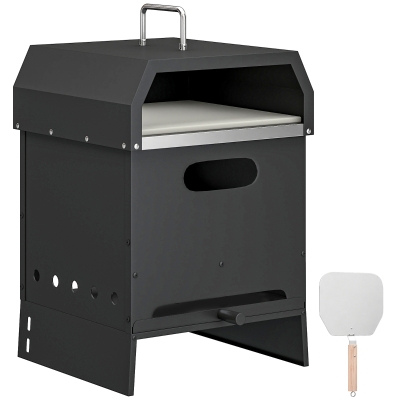 Outsunny 3 in 1 Outdoor Pizza Oven, Portable Wood Fired Pizza Maker with Handles, Stone and Peel