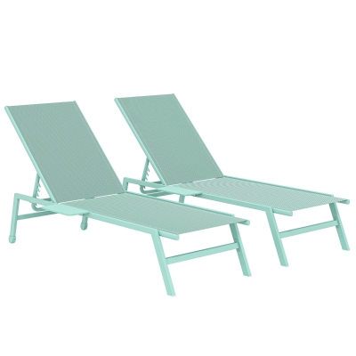 Outsunny Set 2 Lettini Prendisole con Tavolino Laterale Verde