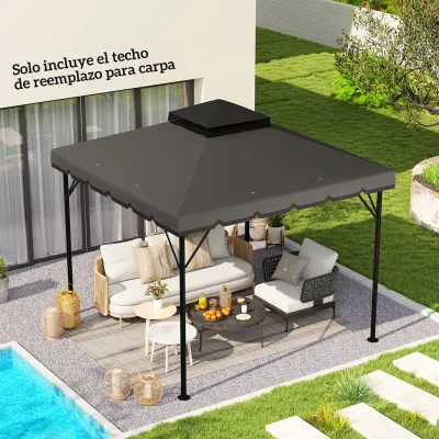 Outsunny Toldo de Recambio 3x3 m con Techo Doble Orificios de Drenaje y UPF 30+ Solo Toldo NO Incluye Marco Gris Claro