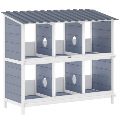 PawHut Ninho para galinhas, ninho elevado de madeira com 6 compartimentos, 4 poleiros para recinto de pequenos animais 102 x 50 x 91 cm, Cinza