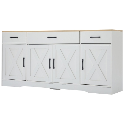 Madia moderna in stile scandinavo con 3 cassetti e 4 ante, Bianco