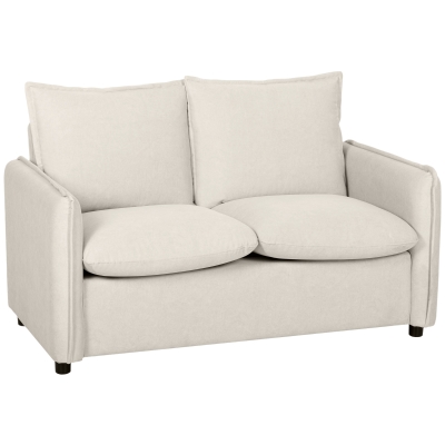 HOMCOM 2-Sitzer-Sofa, gepolstert mit atmungsaktivem Lederoptik-Stoff, dicke Polsterung, 2 Kissen, Armlehnen, für Wohnzimmer, Creme