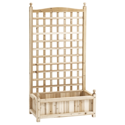 Outsunny Garden Planters with Trellis for Climbing Vines, Wood Raised Beds for Garden, Flower Pot, Indoor Outdoor, Natural