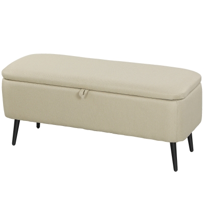 HOMCOM Banc Rangement Beige 101cm Couvercle Rabattable Acier