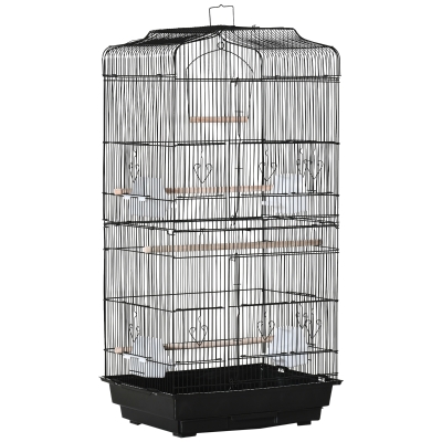 PawHut Large Metal Bird Cage with Stand, Perches, Food Bowls, Swing, for Budgies, Parakeets, Black