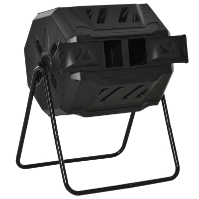Outsunny Garden Composter - Compost Bin for Waste - 360° Rotating - Double Chamber 160 L - Black, PP & Epoxy Steel