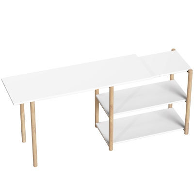 HOMCOM Computer Desk Bamboo Frame Storage 150cm White Oak