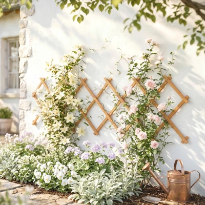 Outsunny Ausziehbares Garten-Rankgitter aus Holz Stütze für Kletterpflanzen Rosen und Weinreben 180x60 cm Hellbraun