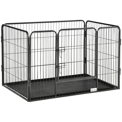 PawHut 4-panel wire-mesh dog playpen with lockable door, dim. 109L x 74l x 71H cm