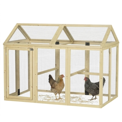 PawHut Poulailler Bois Cage Poules Parc Grillagé 140x88.5cm