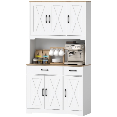 HOMCOM Buffet Haut Cuisine 6 Portes 2 Tiroirs Blanc 94x39,5x175cm