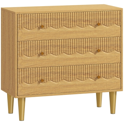 HOMCOM 3-Drawer Dresser Steel Frame Oak